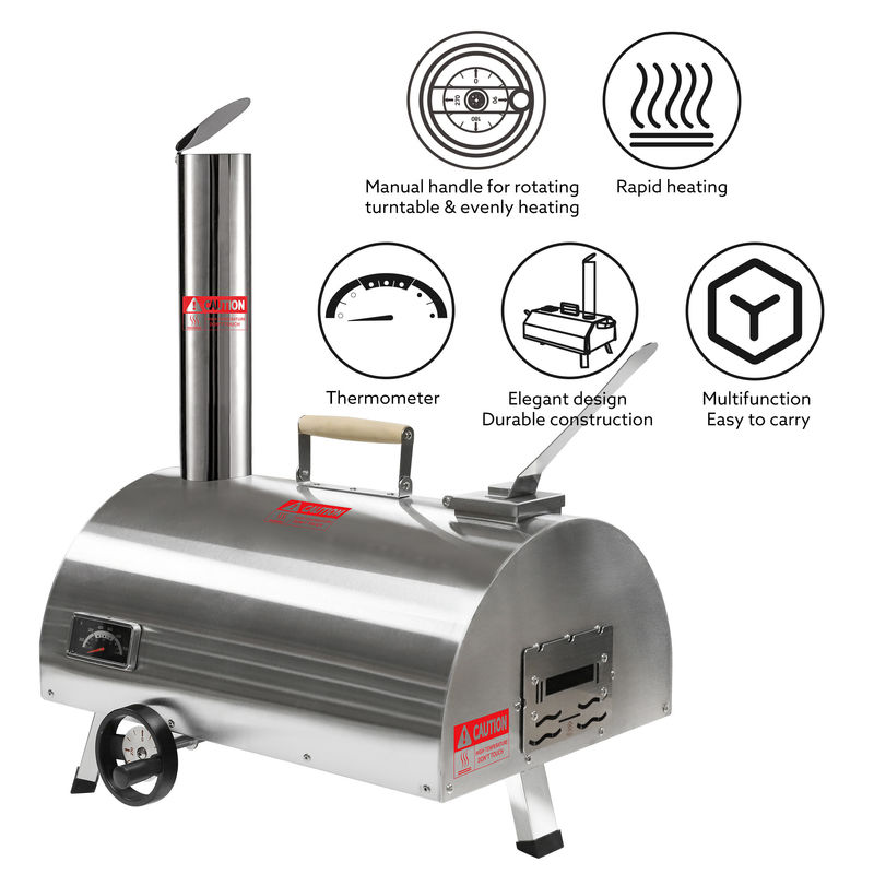 12 inch automatische draaiende openlucht pizzaoven Draagbare houtgebrande pizza grilloven