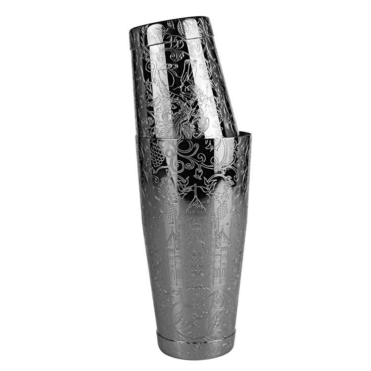 Food Grade Test Gecertificeerde roestvrij staal Boston Shaker Met Etching Design Voor Bartending